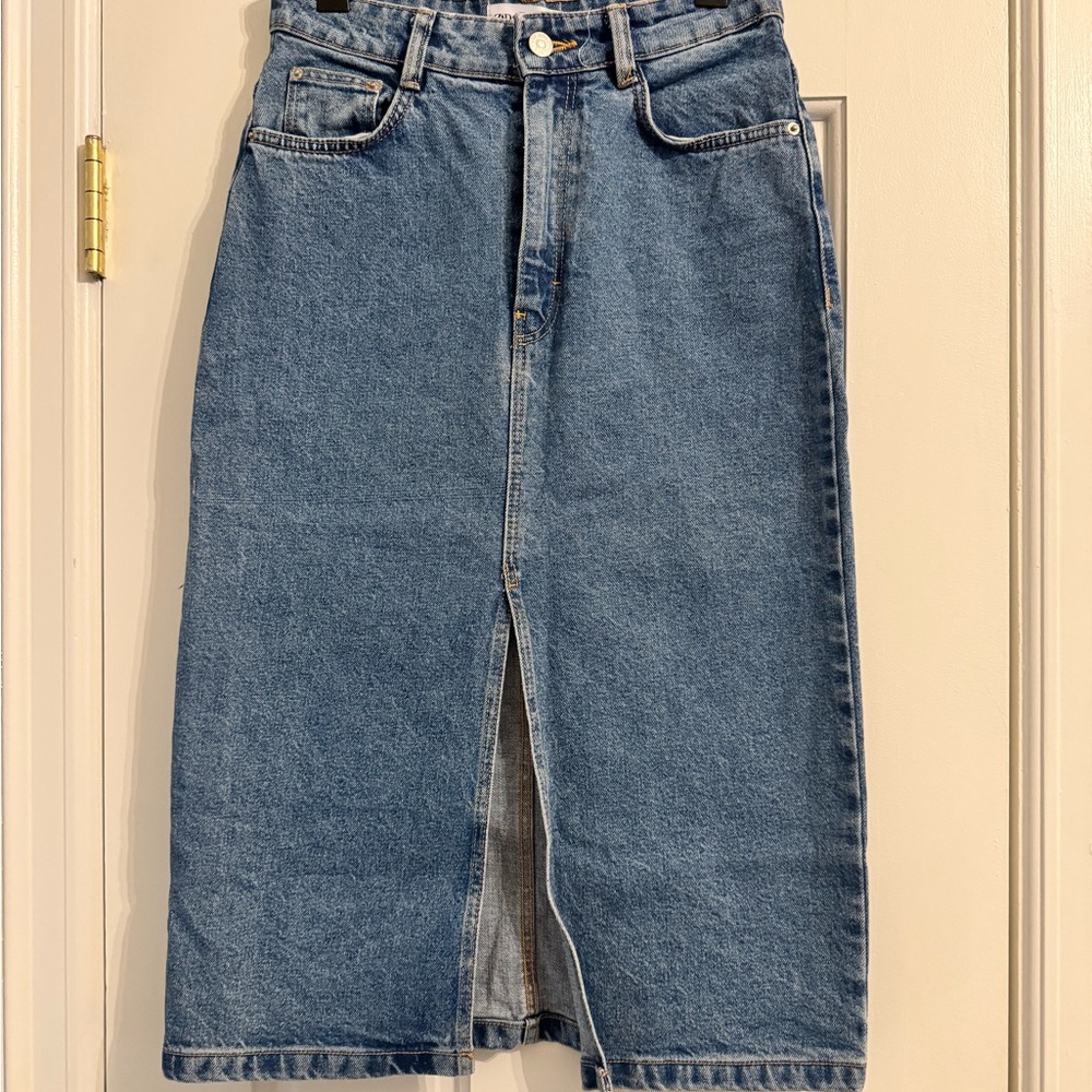 Zara Denim Midi Skirt